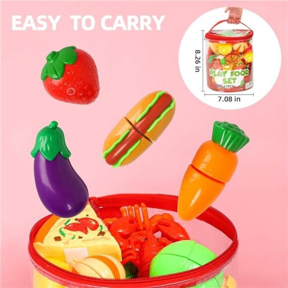 67Pc Pretend Play Food Sets for Kids Kitchen, Pizza Toy Food & Cutting Fake Food - Picture 6 of 7